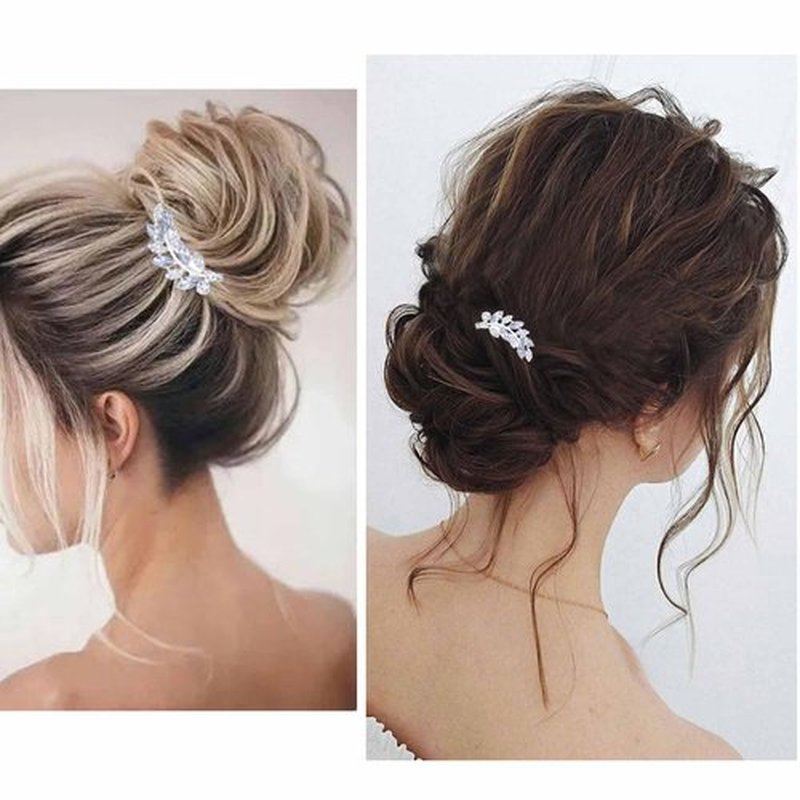 Yheakne Vintage Rhinestone Crystal Hair Comb Blue Crystal Wedding Headpieces Rhinestone Side Comb Hair Clip Hair Gold Cz Leaf Comb Barrette Bridal Headwear Accessories Jewelry for Women (Silver)