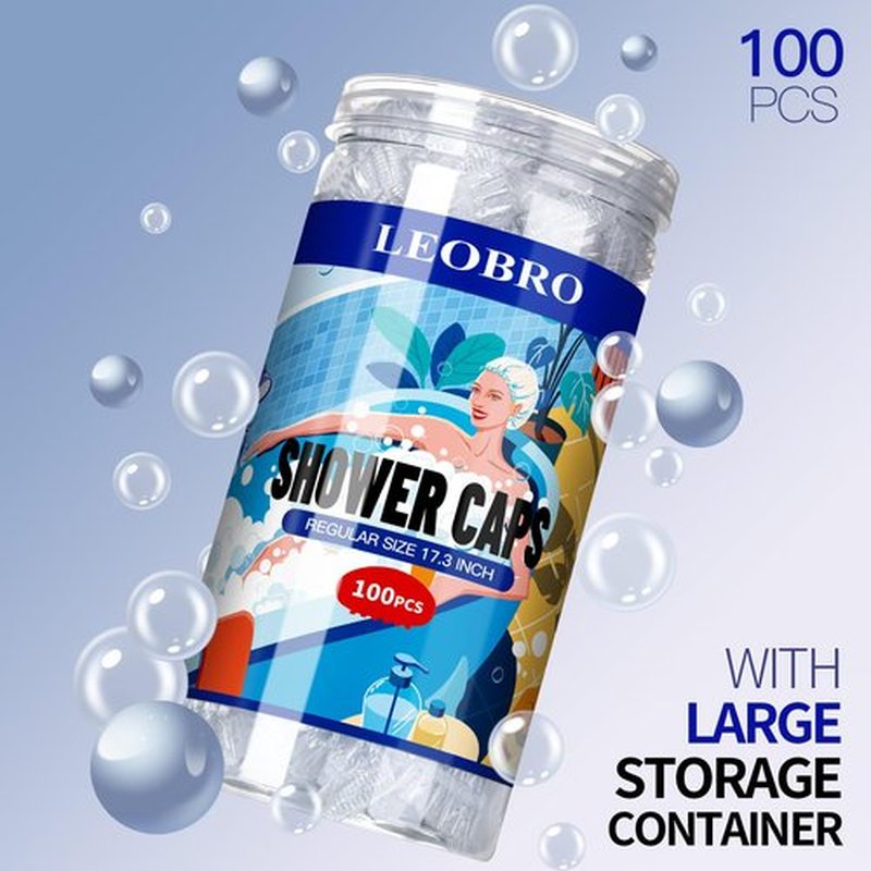 LEOBRO Disposable Shower Caps, 100PCS Shower Caps, Shower Cap for Women Waterproof, Disposable Clear Plastic Shower Cap for Women, Thick Plastic Caps for Hair Treatment, Regular Size 17.3 INCH