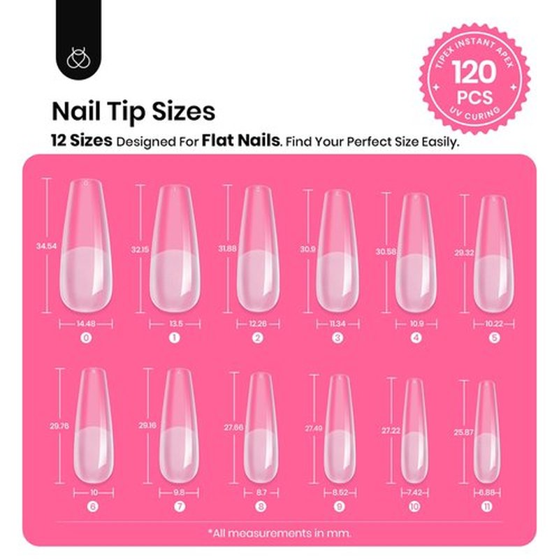 Beetles Gel Polish Tipex Gel Nail Kit Long Coffin C Curved Nail Tips 120 Pcs Pre Building Fake Nails with Uv Nail Glue, LED Nail Lamp, Base Coat, Nail File - Thick Acrylic Nail Set for Flat Nails