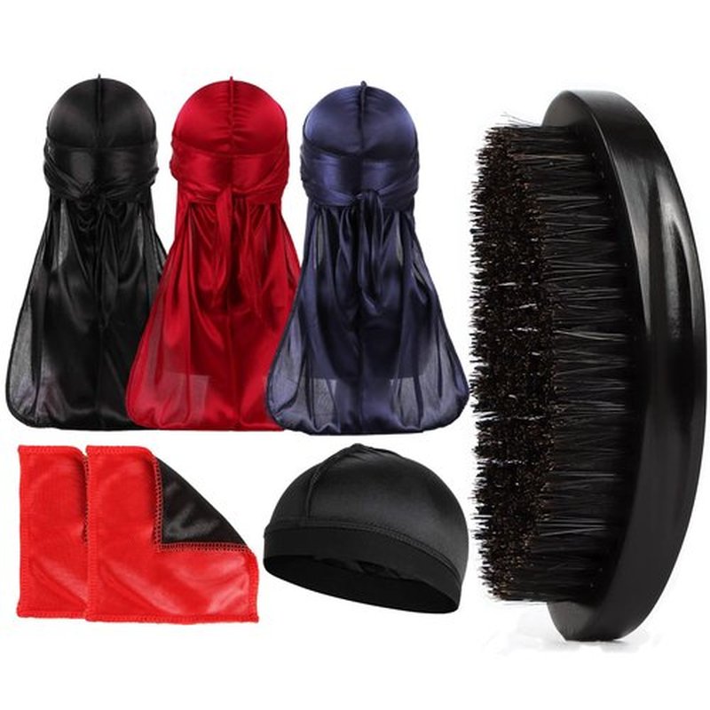 Himoswis 360 Wave Kit: Hair Brush, Silk Durags, Crown Patch for Men's Hair Waves