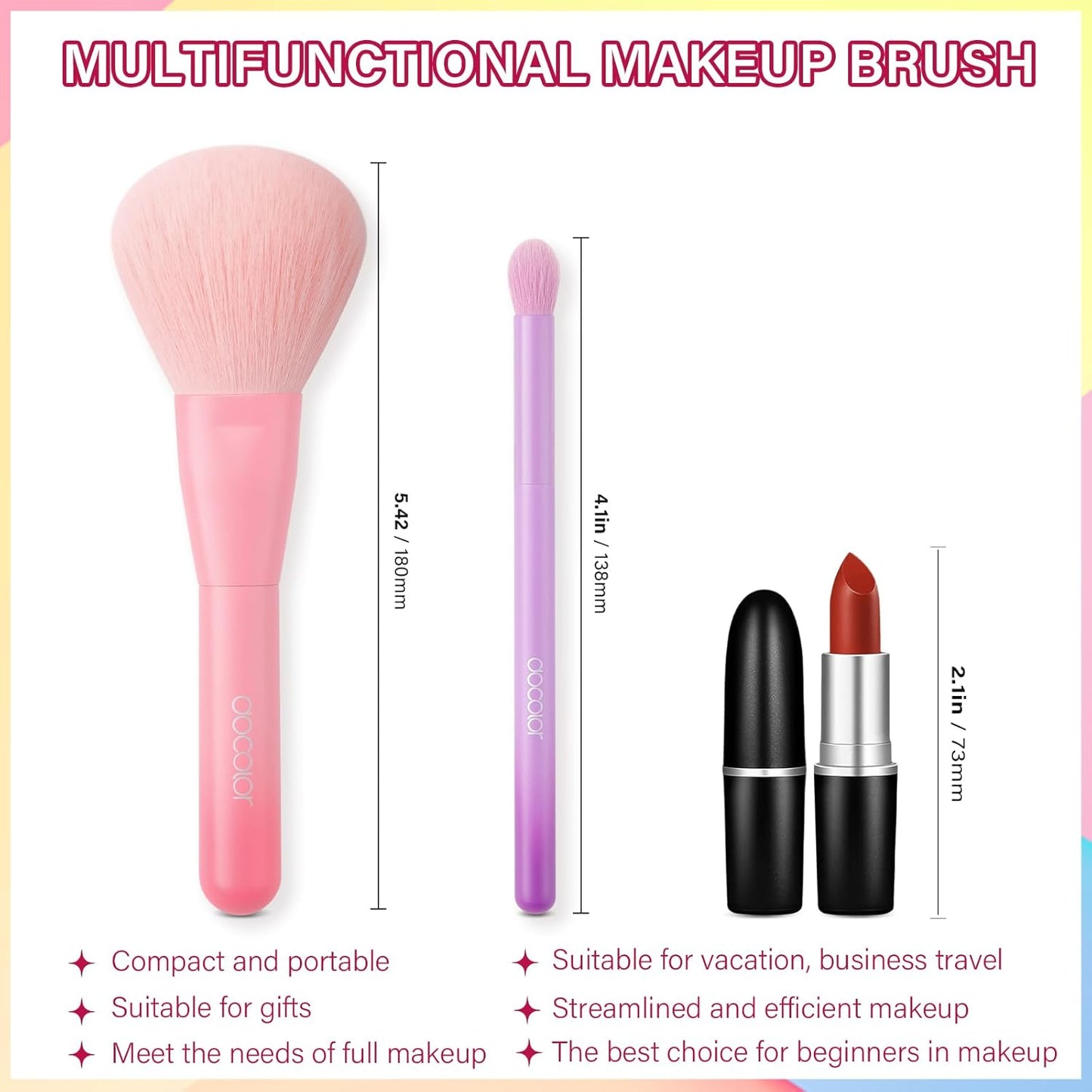 Docolor 6 Piece Makeup Brush Set - Full Face & Eye Application | Cruelty-Free, Vegan Mini Brushes