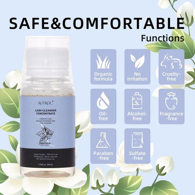 ACTROL Eyelash Cleanser Concentrate 60ml Jasmine Professional Lash Shampoo Foaming Cleanser DIY Non-lrritating Wash for Extensions Lashes with Salon Home Care-Makes 12 Bottles