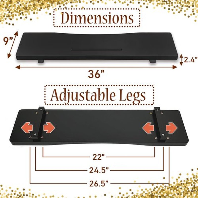 Stylish Black 1.2IN Thickened Board Bamboo Bathtub Tray Caddy with Adjustable Legs, Minimalistic Design Bath Tray for Tub, Bathtub Accessories, Fits Most Bath Tubs, Idea for Women
