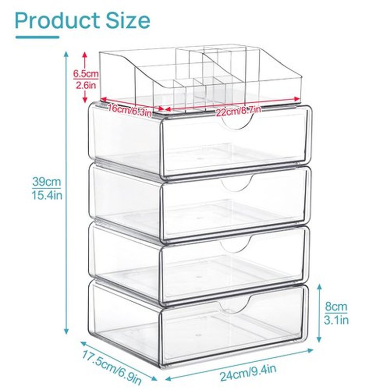 Vtopmart 5 Tier Clear Makeup Organizer with Drawer, Cosmetic Storage for Dresser Countertop and Bathroom Vanity, Beauty Holder for Lipstick Brush Skincare