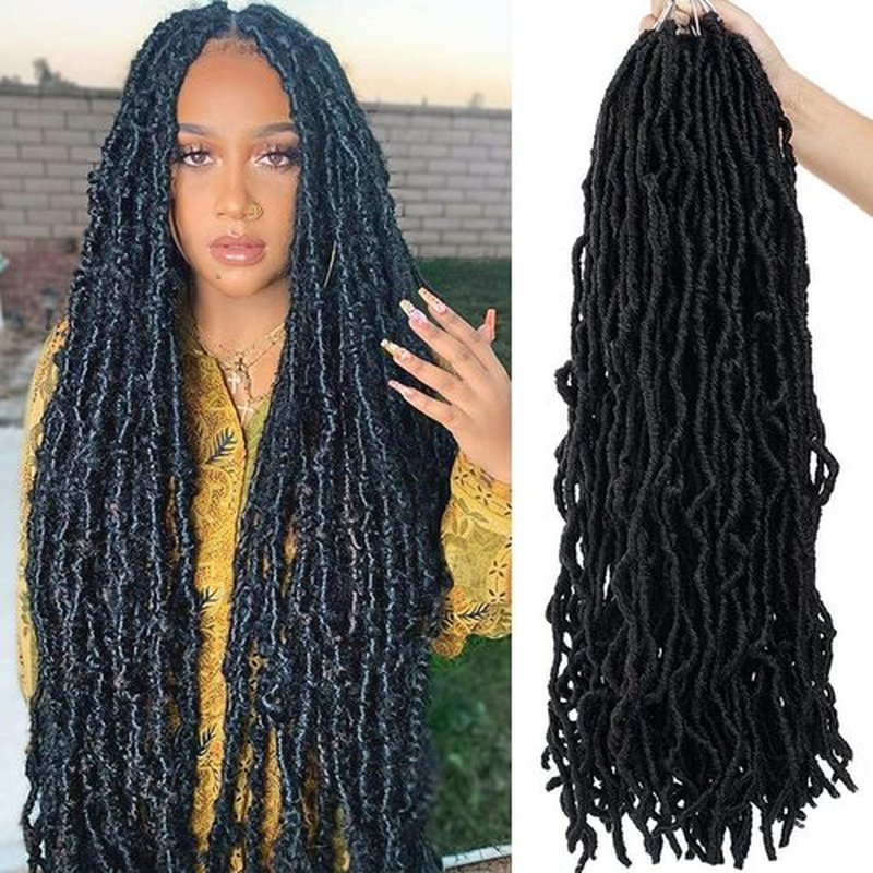 Youngther New Faux Locs Crochet Hair 24 inch 7 Packs Soft Crochet Locs For Natural Butterfly Locs Style - Pre Looped Goddess Locs Crocher Hair For Balck Women Synthetic Braiding Hair Extensions