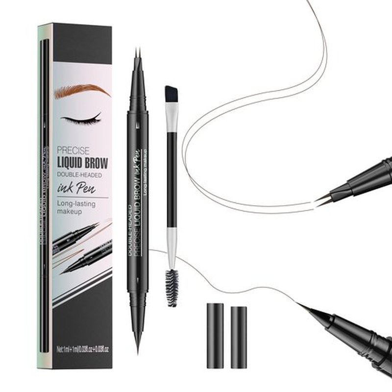 Hello Kiss Microblading Eyebrow Pen - Dual-Ended Microblading Eyebrow Pen with Ultra-Fine Tip and Brush Creates Flawless Hair-Like Brows, Waterproof and Long-Lasting (Dark Brown)