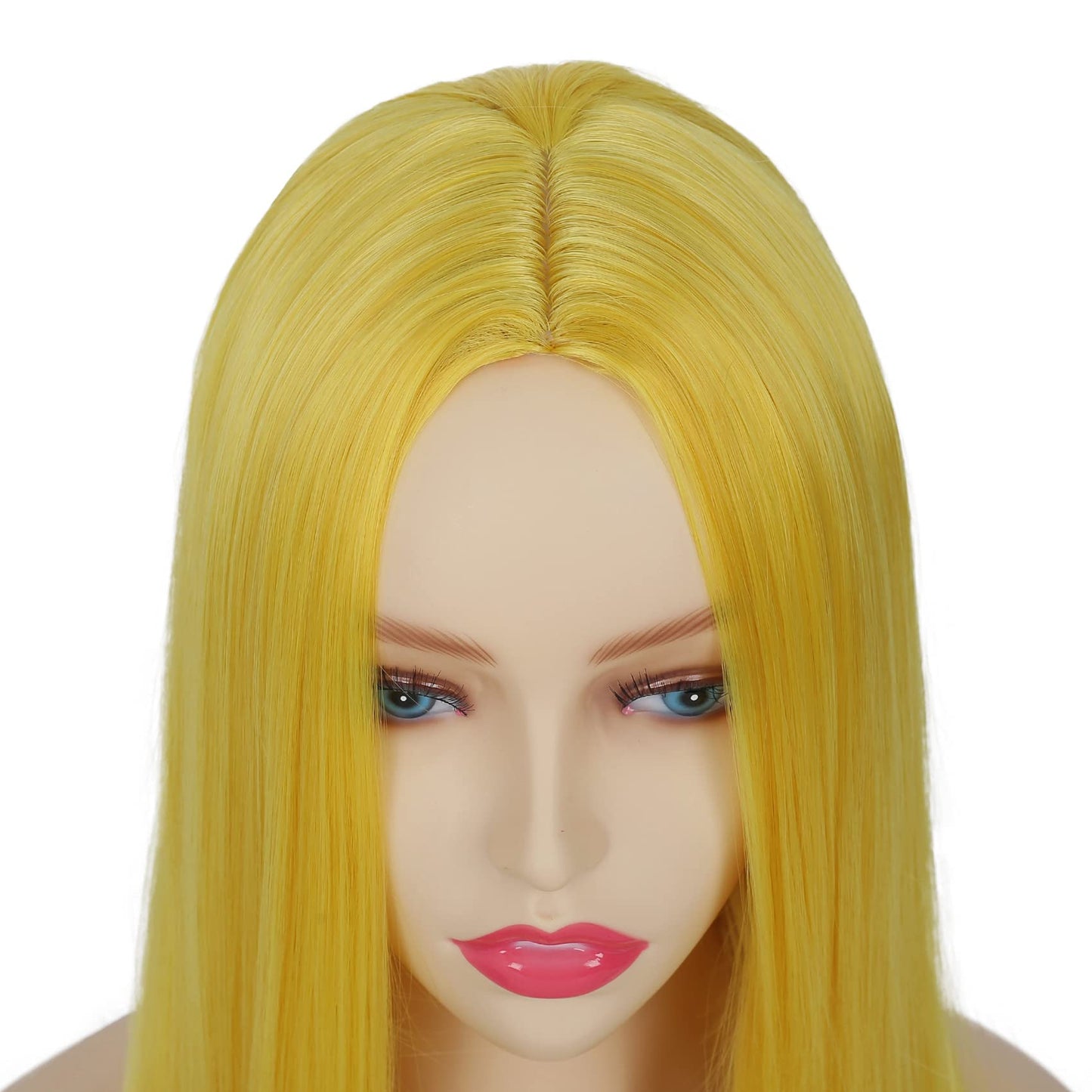 Swiking Yellow Long Straight Wigs for Women Middle Part Heat Resistant Full Wigs Cosplay Party Halloween and Daily Use