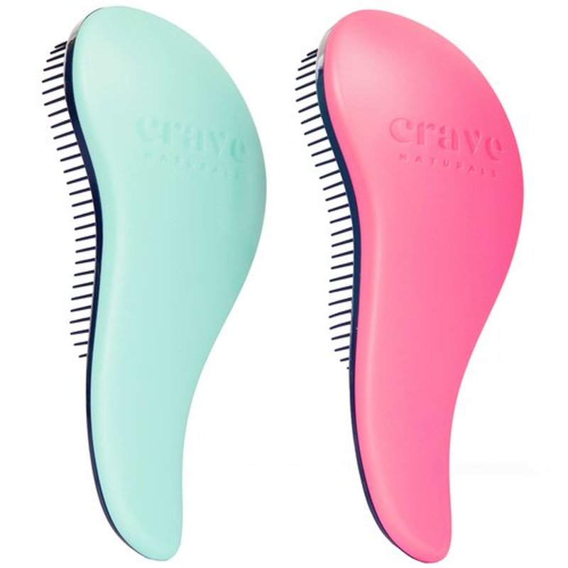 Crave Naturals Glide Thru Detangling Hair Brush for Adults and Kids - Detangler Brush for Curly or Straight, Wet or Dry Hair - Gentle on Tangles Hair Comb - 7.5x3-Inch, Turquoise and Pink (Pack of 2)