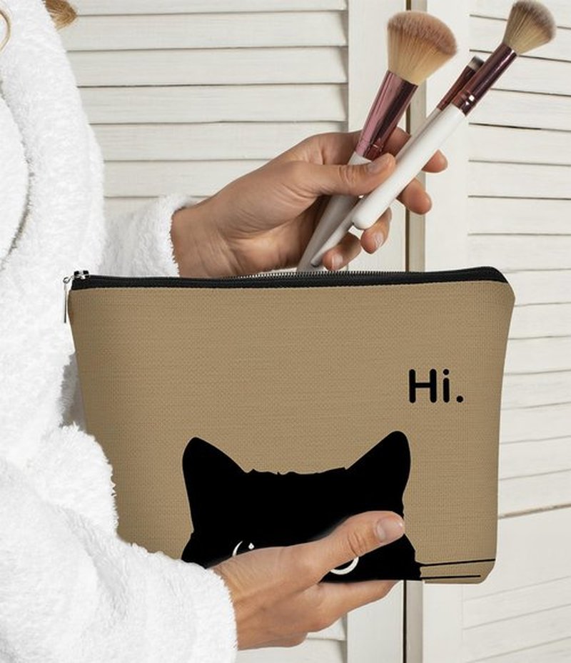 BARPERY Cat Makeup Bag, Cute Makeup Bag, Cat Gifts for Cat Lovers Women, Black Cat Gifts, Hi Black Cat Kitty Cosmetic Bag, Cat Makeup Pouch, Cat Stuff for Cat Lovers (Cyan)