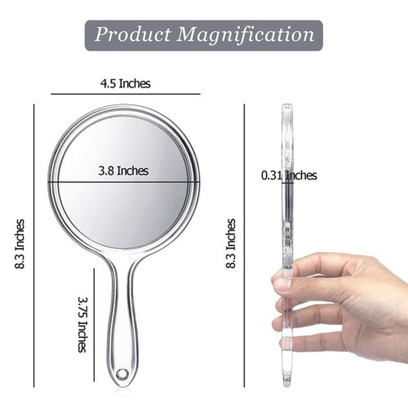 Jetec 12 Pcs Hand Mirror Double Sided Handheld Mirror 1X/ 2X Magnifying Mirror with Handle Mirror Rounded Shape Makeup Mirror (Clear)