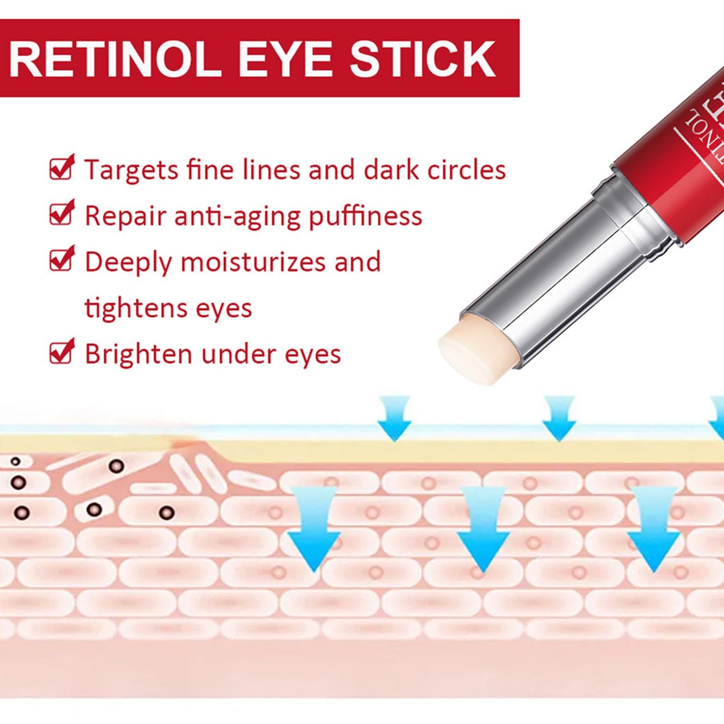 Retinol Eye balm Stick,Anti-Aging Firming & Moisturizing Balm,Moisturizing & anti-ging Firming Balm Under EyeCream Anti Aging, Reduces Puffiness Fine Lines with Upgraded Formula 0.1 OZ/3g(2pc)