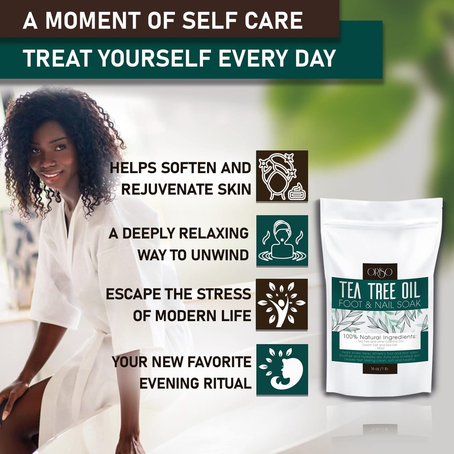 Tea Tree Oil Foot Soak - Pedicure Supplies with Epsom Salts and Lavender - Athletes Foot Treatment for Cracked and Dry Feet - Stubborn Foot Odor - Softens Calluses - Better Toe Nail Health - 16 Oz