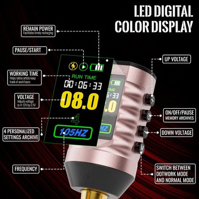 Wormhole Wireless Tattoo Power Supply Rechargeable Cordless Tattoo Battery Pack 1800mAh Portable Tattoo Battery RCA Lithium Battery with LED Digital Display For Tattoo Pen Rotary Tattoo Machine WB14-B