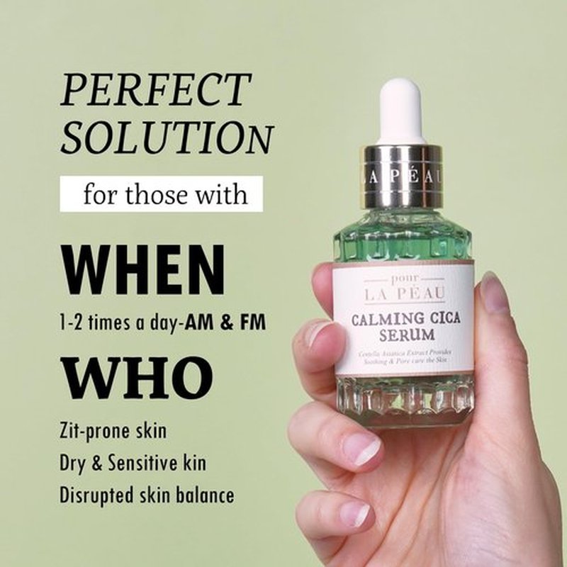 POUR LA PEAU Calming Cica Serum | Centella Asiatica Serum for Face | Organic Face Moisturizer Centella Ampoule | Hypoallergenic & Hydrating Face Serum Korean Skin Care Products (1.01 Fl. Oz)