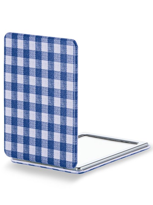 OMIRO Compact Mirror, Unique Plaid Pattern PU Leather 1X/3X Magnification, Ultra Portable for Purses, 2.4" W x 3.4" L, Blue Plaid