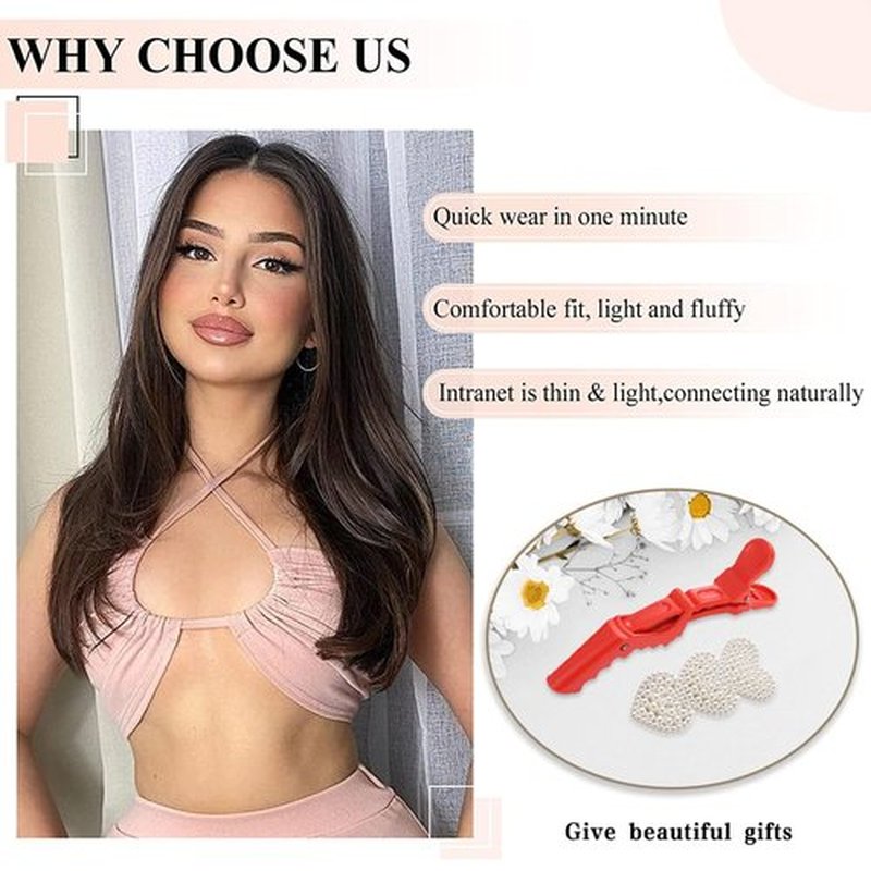 FREEMEIGE Clip in Hair Extensions Hair Extensions for Women Hair Extension Straight Layered Hair Extensions Clip ins Brown Synthetic Heat Resistant Long Wavy Daily Use 20 Inch
