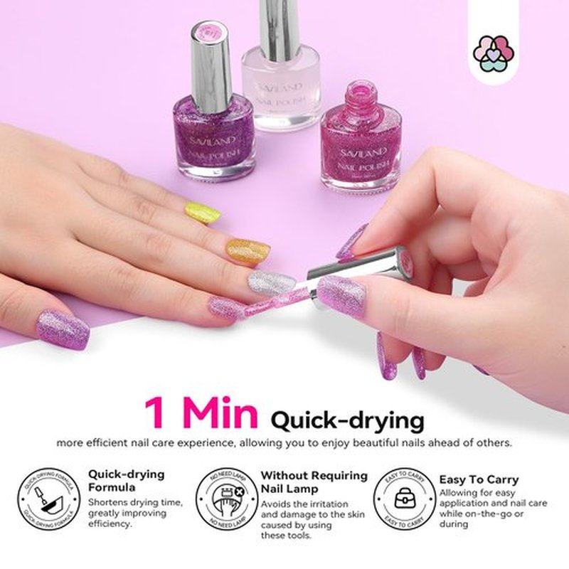 SAVILAND 12 Colors Glitter Nail Polish Set: Quick Dry Nail Lacquer Set Green Red Diamond Sparkly Shiny Nail Polish with Base Top Polish Coat 0.34oz Nail-Varnish for Fingernail Toenail Manicure Art DIY