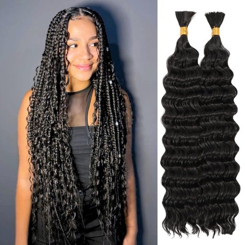Deep Bulk Hair For Braiding HairWet And Wavy Deep Wave Bulk Hair 26inch 200g,Quality Synthetic Micro Braiding Hair Extensions for Boho Braids No Weft (2Pack 26inch Natural Color)