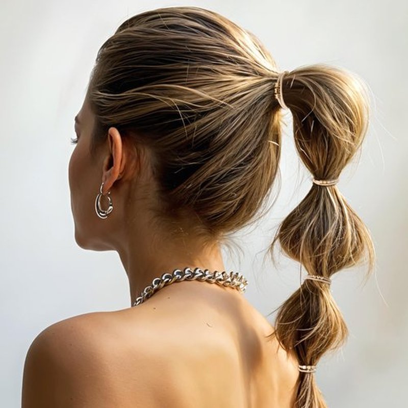 PEOVLVN 5 Pcs Hair Tie Bracelets for Women, Boho Hair Ties No Damage Elastic Hair Ties Cute Bracelet Hair Ties with Bead Ponytail Holders Hair Bands for Women Girls Hair Accessories (Beige)