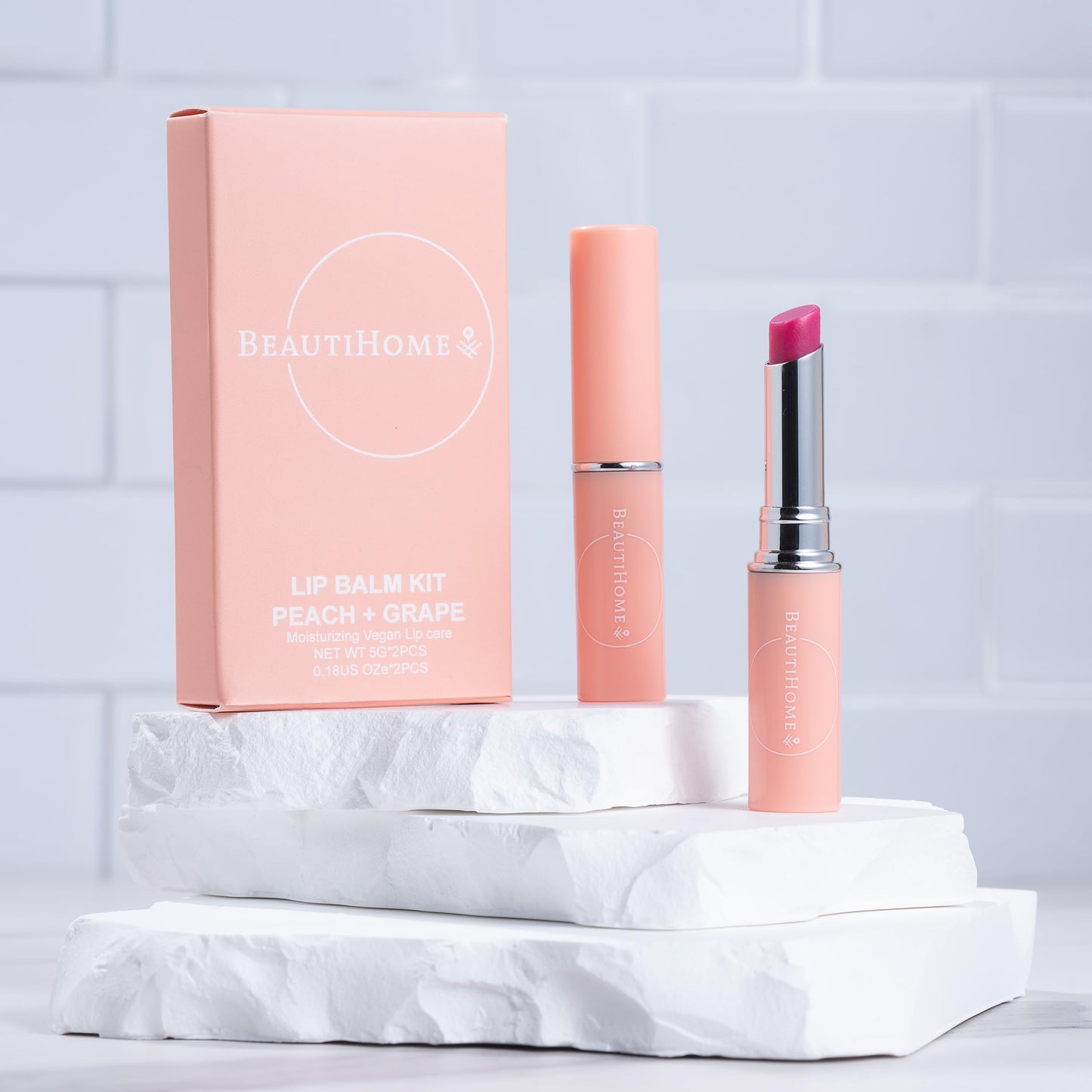 BeautiHome Tinted Lip Balm set of 2- Slightly Pigmented Vegan Lip Tint Balm for Women, Moisturizing & Nourishing Formula with Vitamin E