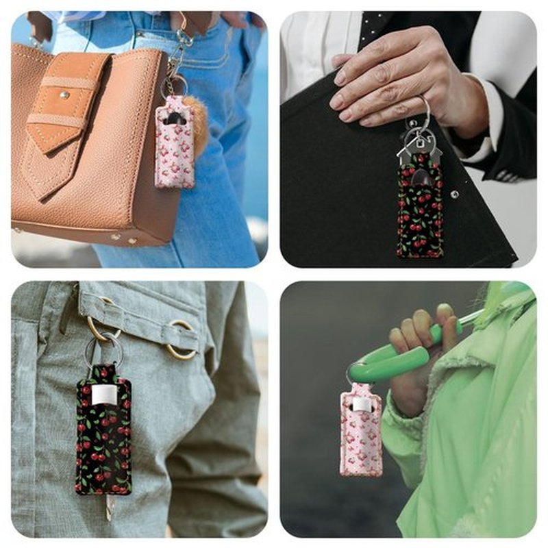 OLYCRAFT 2pcs Lipstick Holder Keychain Cherry Pattern Lip Balm Holders Elastic Diving Fabric Lipstick Keychains Portable Lipstick Holder Bags Lipstick Sleeve Key Ring Holder for Lipstick Chapstick
