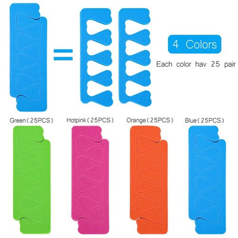 200pcs Sponge Toe Separators Pedicure Set for Nail Polish- Premium Nail Art Painting and Polishing Tool Kit, 4 Funy Color