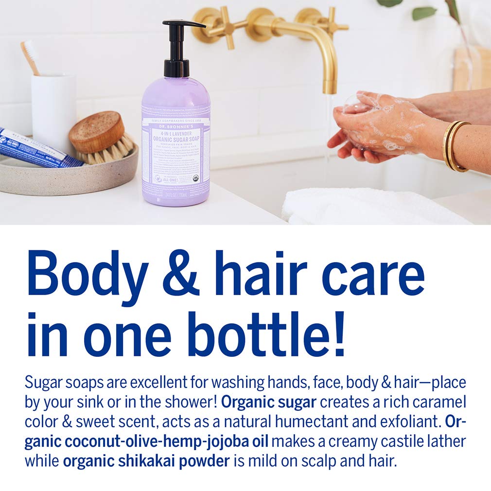 Dr. Bronner's Organic Sugar Soap (Baby Unscented, 24 Ounce) - Made with Regenerative Certified Organic Oils, Sugar & Shikakai Powder, 4-in-1 Use: Hands, Body, Face and Hair- Liquid Soap, Nourishes