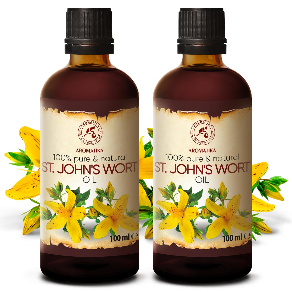AROMATIKA St Johns Wort Oil 6.8 oz (2 * 100ml) - Hypericum Perforatum - Carrier Oil for Essential Oils - Oil for Skin - Hair Oil - Body Oil - Face Oil - Bath Oil