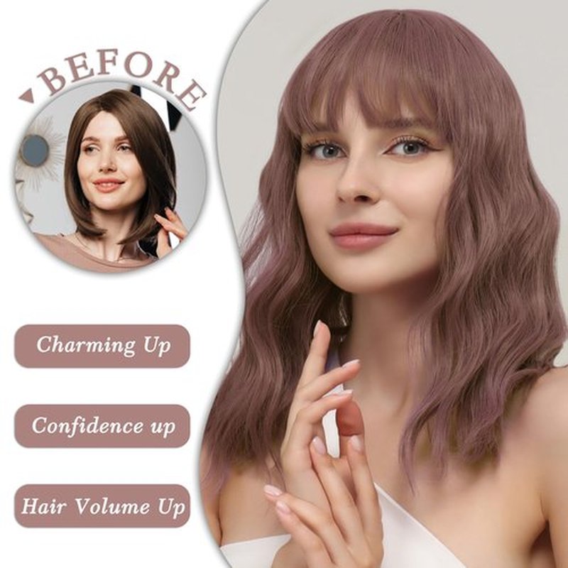 FimTim Short Wavy Bob Wig with Bangs for Women - Colorful Synthetic Wig for Daily Use