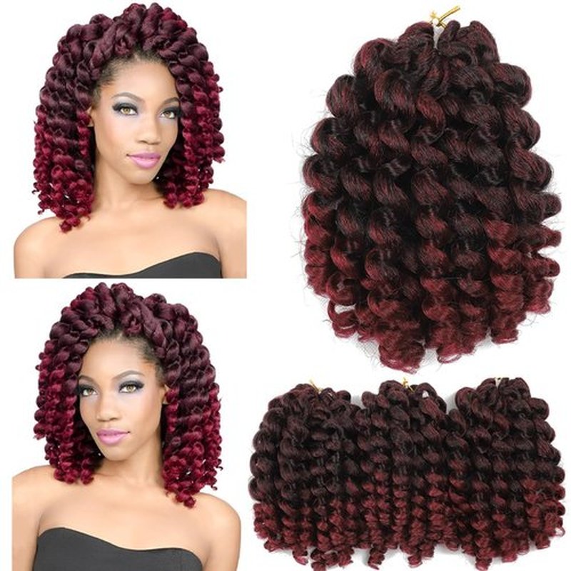 Wand Curl Crochet Braids Hair 8 Inch Jamaican Wand Curl Ombre Crochet Hair Jamaican Bounce Crochet Hair Colored Crochet Braids Ringlet Twist Hair Extension Crochet Hair(5PCS,TBUG)