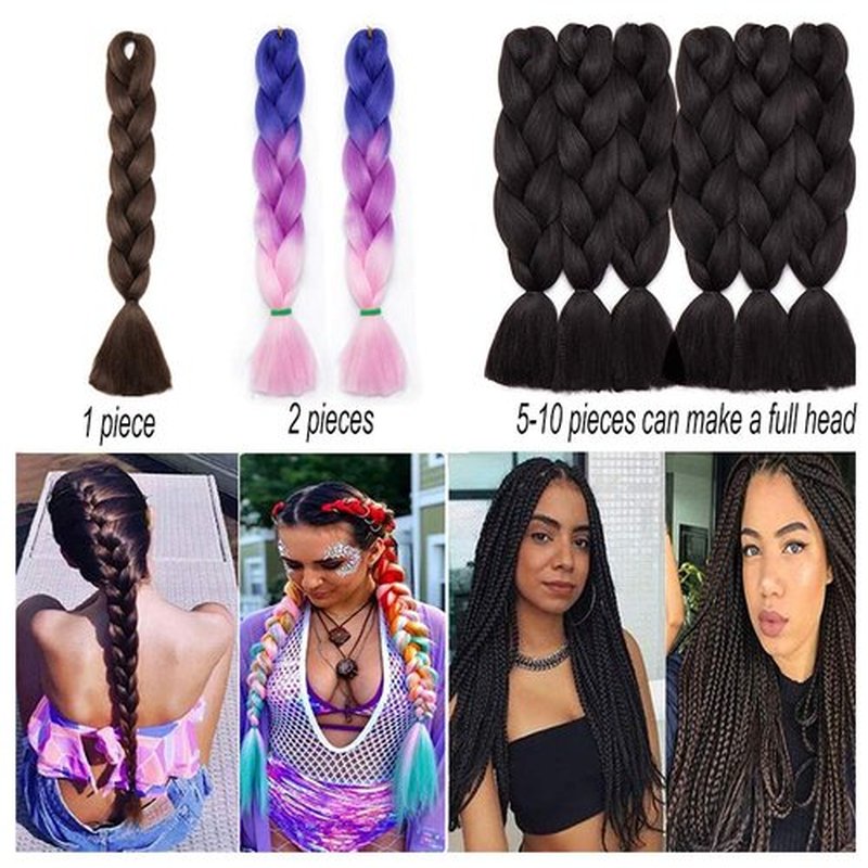 Jumbo Braiding Hair Ombre Jumbo Braid Hair Extensions 24 inch Long Colorful Box Braids Crochet Hair for Women Kids High Temperature Synthetic Fiber 3 Bundle Dark Black/Dark Blue/Sky Blue