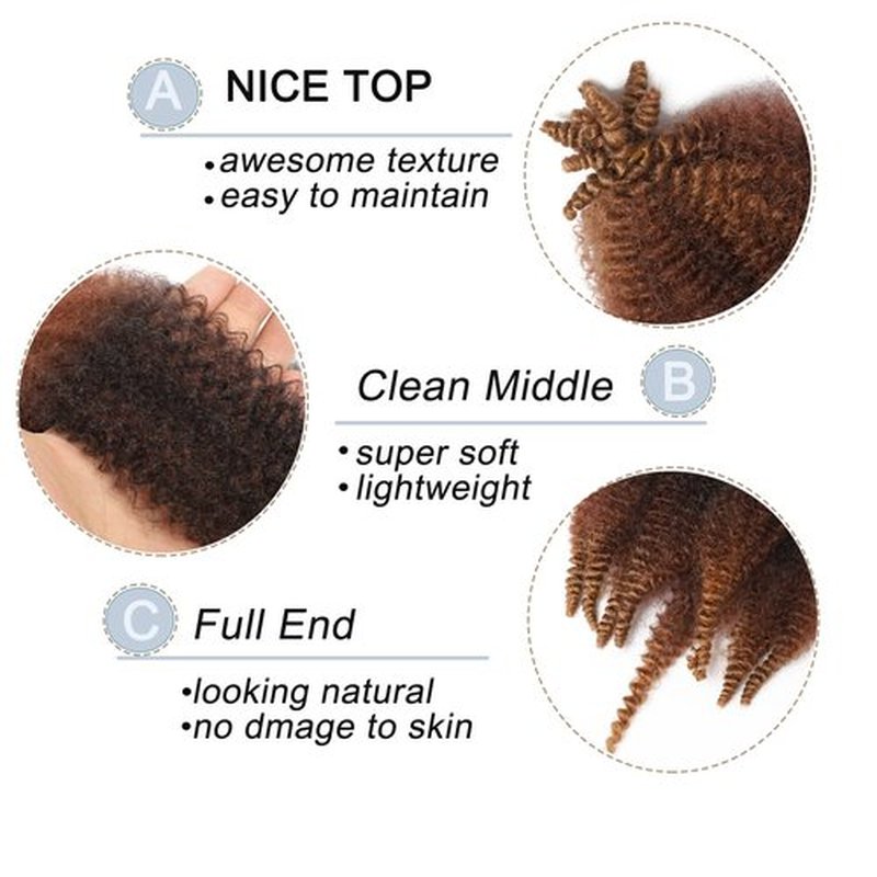 12 Inch Springy Afro Twist Hair 8 Packs Marley Twist Braiding Hair Pre-fluffed Spring Twist Hair Kinky Hair Afro Twist Hair Marley Hair for Faux Locs (12 Inch (Pack of 8), T1B/33/30#)