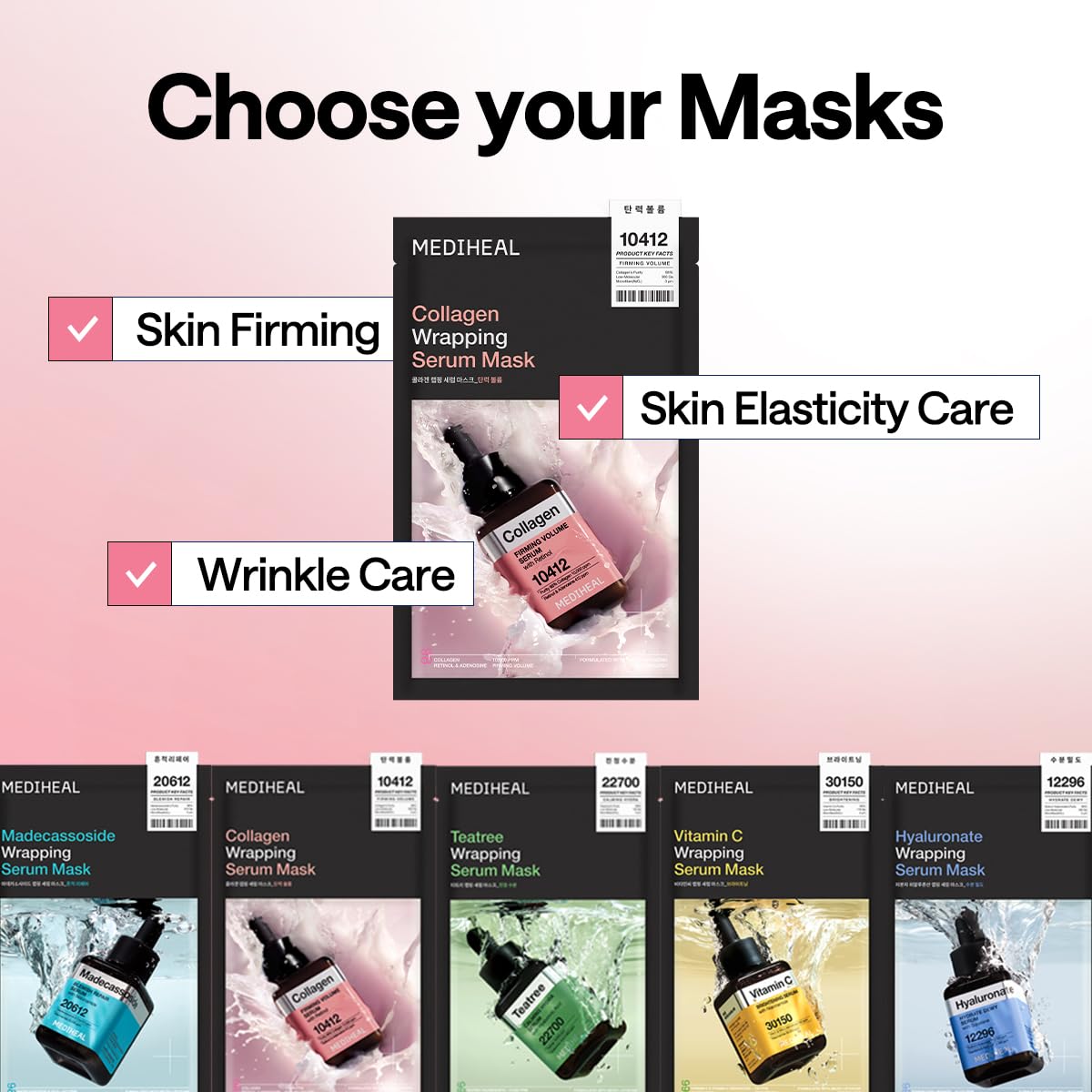 MEDIHEAL Wrapping Serum Mask [Firming Volume] - Deep Elasticity Boosting Face Sheet Mask, Retinol & Adenosine – Smooths Fine Lines with Micro Liposome Delivery (10 Sheets)