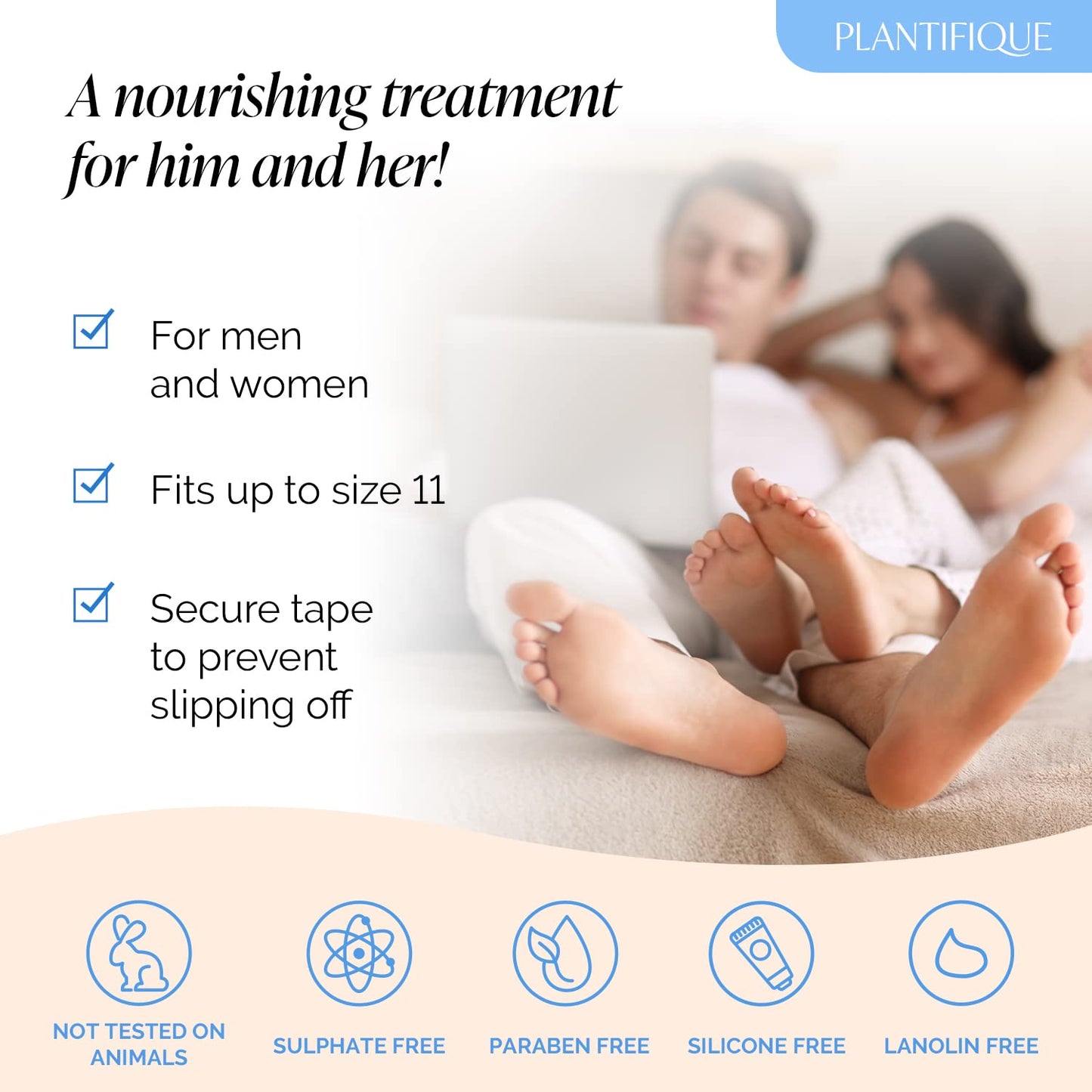 PLANTIFIQUE Korean Hydrating Foot Mask for Dry Cracked Feet, 4 Pairs & Box | Moisturizing Socks for Baby Soft Feet - Softens Heels with Coconut Oil, Shea Butter & Macadamia Seed Oil