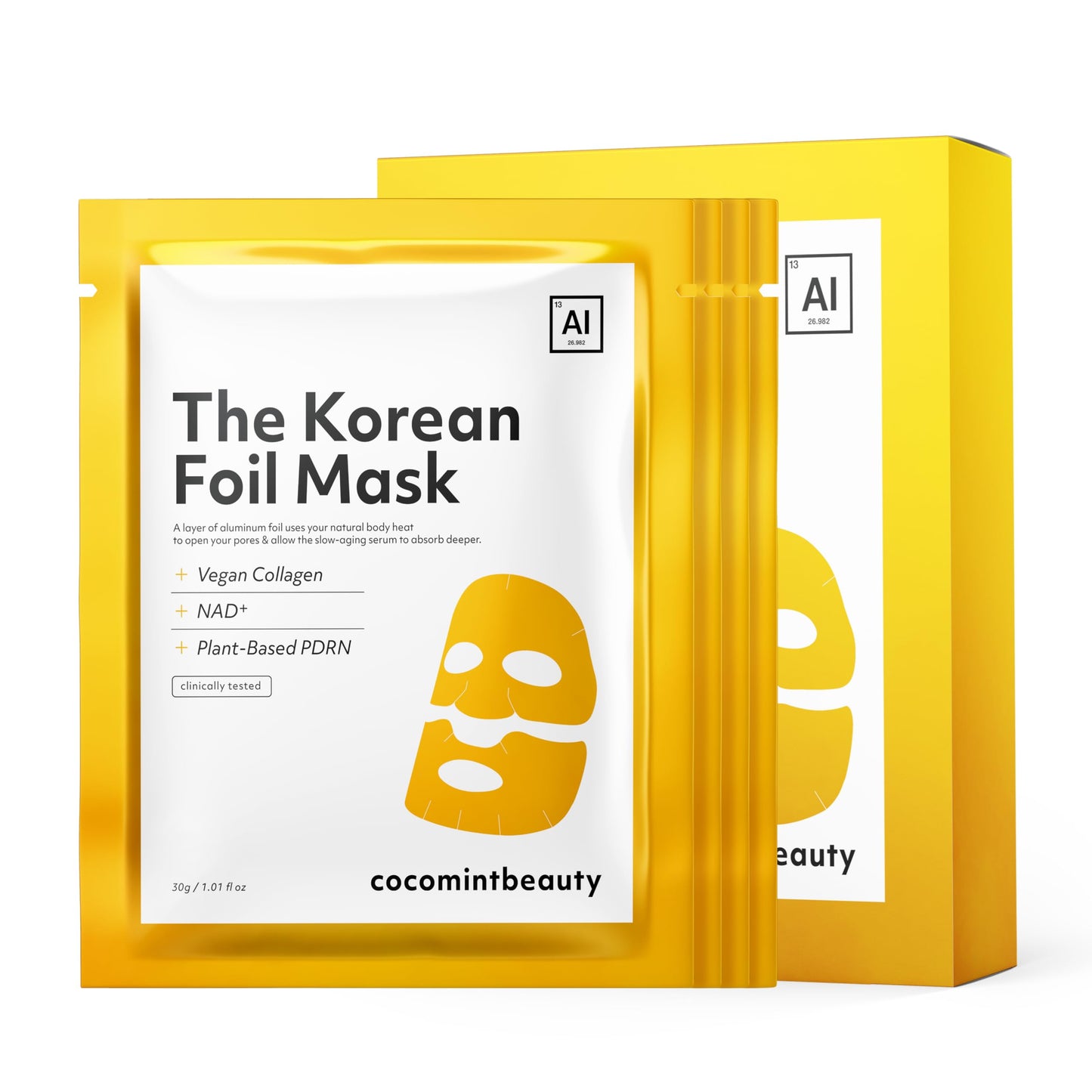 cocomintbeauty The Korean Foil Sheet Mask | Insulating Face Mask for Deep Absorption, NAD+, Collagen, PDRN, Firming, Elasticity, Moisturizing (30g x 4 sheets)