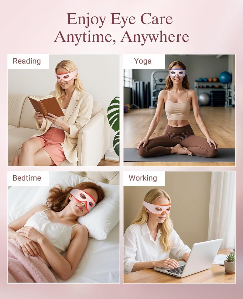 Red Light Therapy Eye Mask - Wireless Rechargeable Under-Eye Treatment for Dark Circles & Fine Lines | 3 Modes, Pink