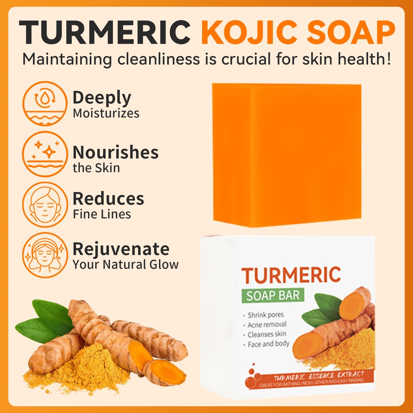 Turmeric Skincare Set with Face Wash, Cream, Soap Bar, Bubble Net, Facial Cleanser for All Skin Types, Soothing Hydrating Formula