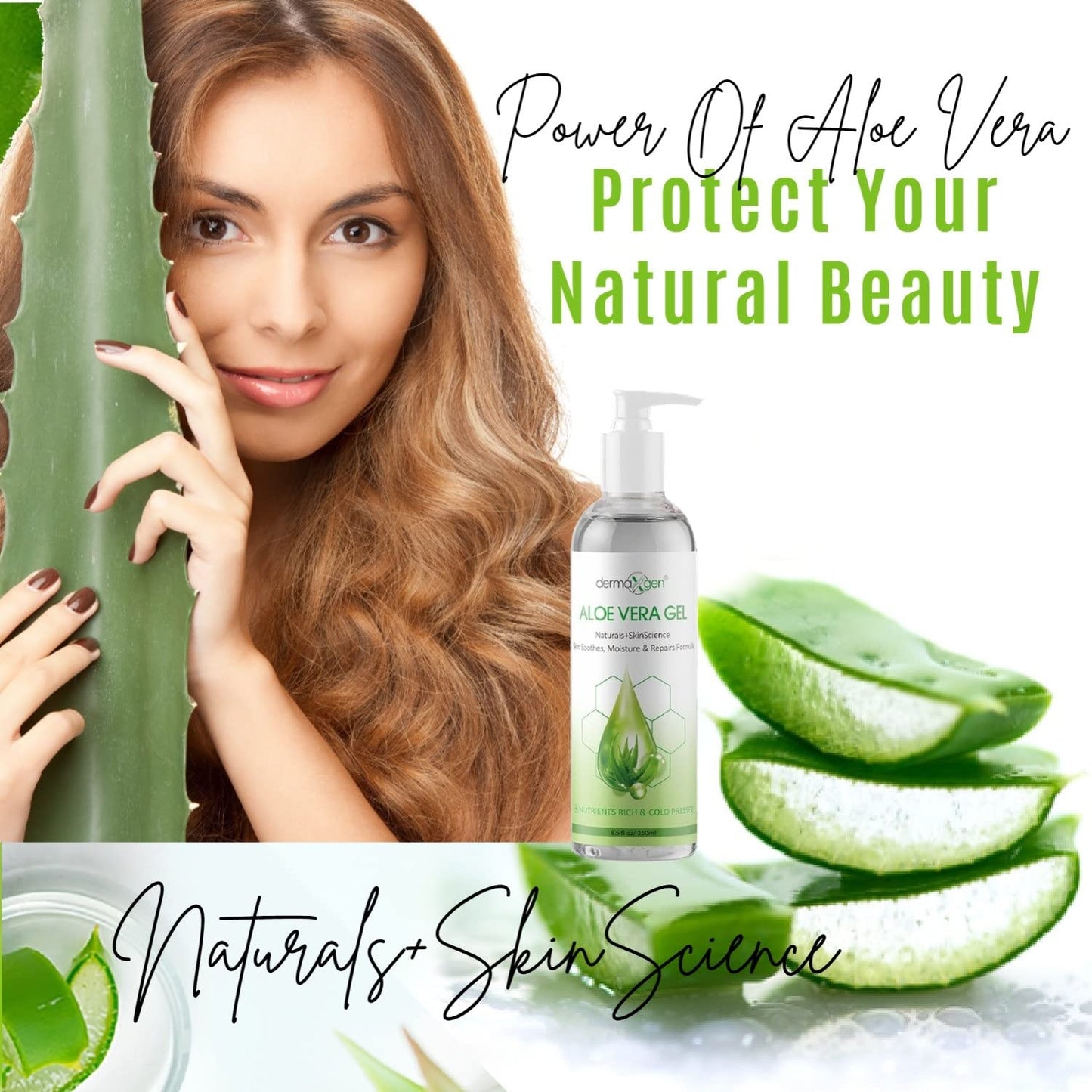 DERMAXGEN Aloe Vera Gel with Witch Hazel, Vitamin C, and Vitamin E - Skin Soothes, Moisture, and Repair Formula for Face and Body - Nutrient-Rich, Cold Pressed, Organic 100% Pure Aloe Vera