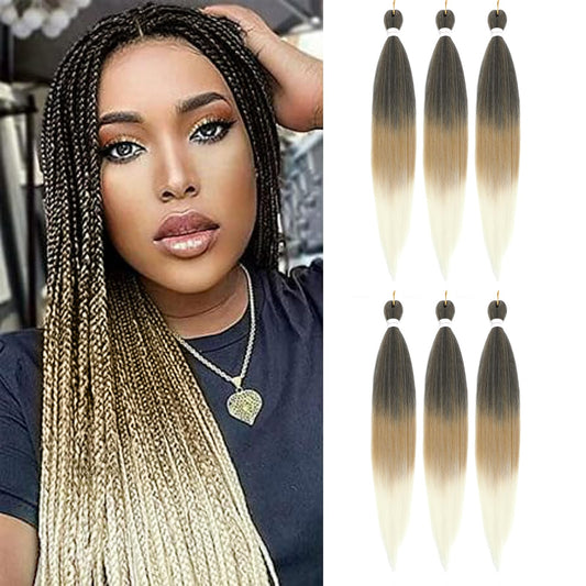 Braiding Hair Pre Stretched 6 Packs 26 Inch Three Tone Ombre Braiding Hair Yaki Texture Professional Synthetic Hair Extensions(26"1B/27/613)