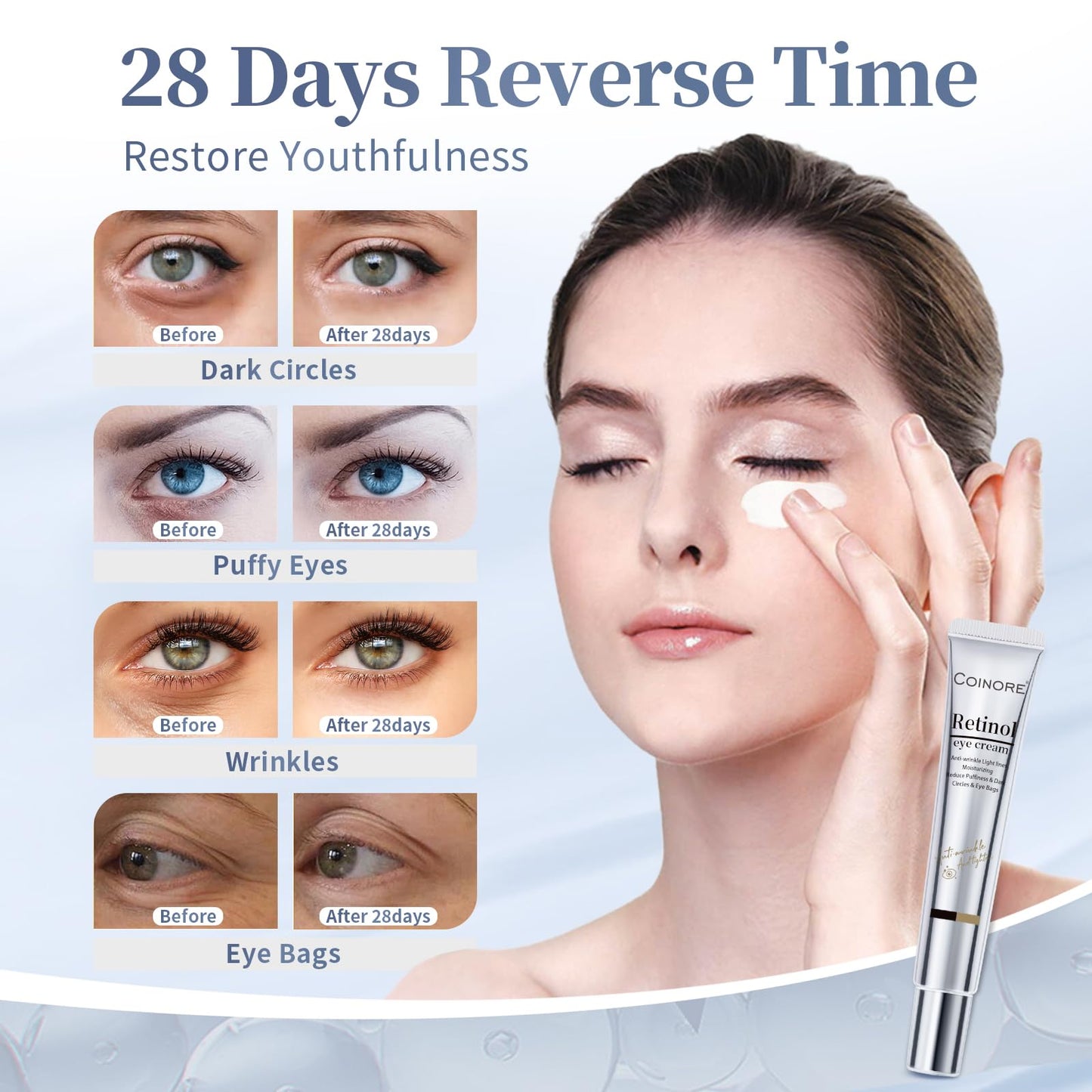 Retinol Under Eye Cream - Anti-Aging Treatment for Dark Circles, Puffiness & Wrinkles, Gentle Formula for Men & Women to Reduce Fine Lines, 0.7 Fl Oz