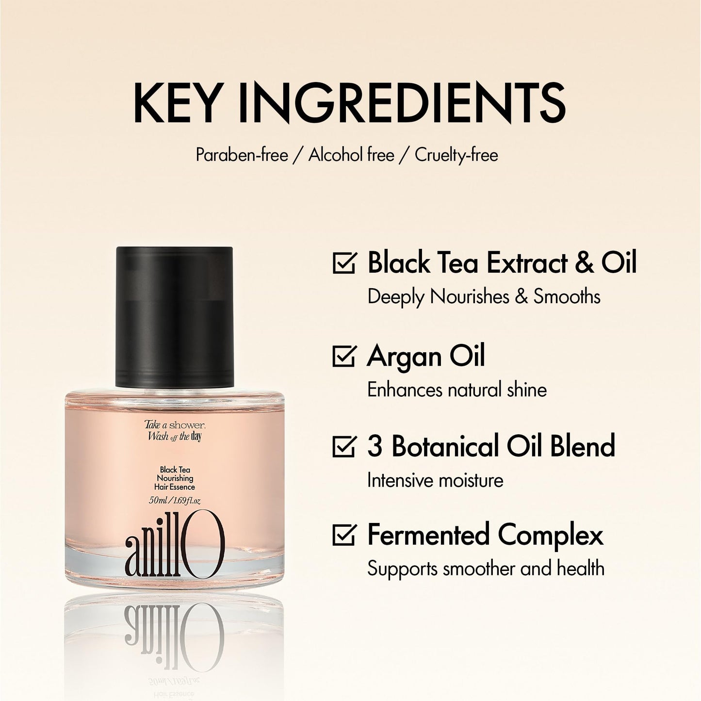 ANILLO Black Tea Nourishing Hair Essence with Green Tea Oil, Protein & Biotin for Nourishment and Shine - Creamy Woody Scent, Vegan, Paraben-Free 50ml / 1.69 fl. Oz
