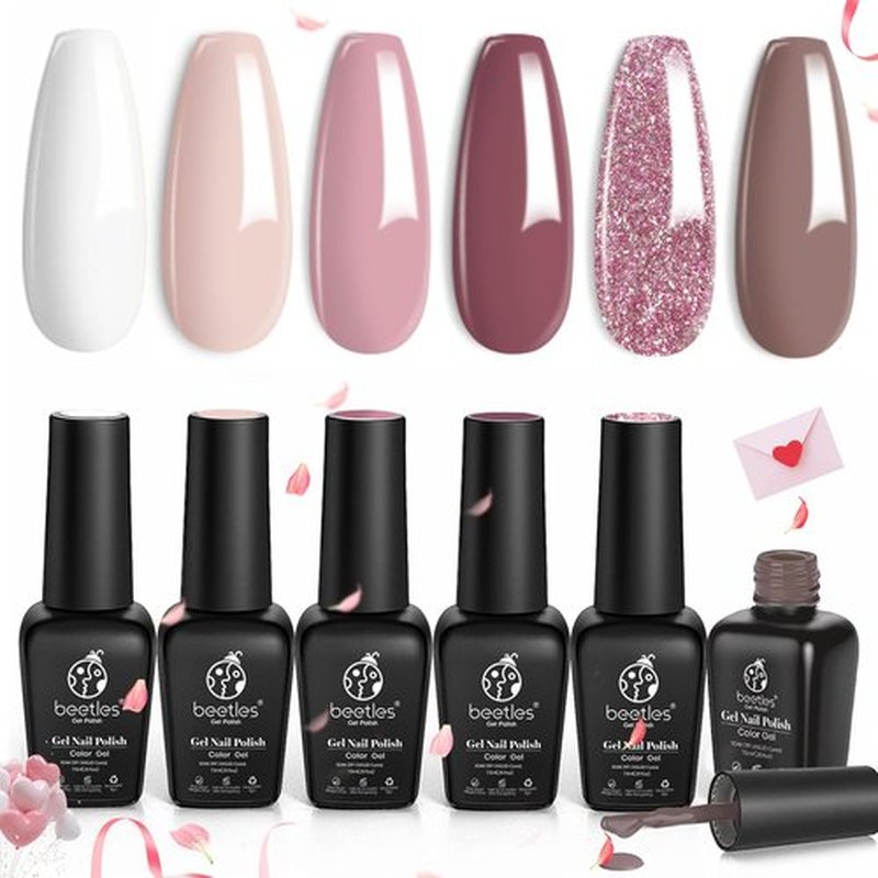 Beetles Romantic Wedding Gel Nail Polish Set 6 Colors Classic French White Soft Pink Glitter Bridesmaid Gel Polish Kit Winter Nail Art Soak Off UV DIY Home Manicure Kit Gifts for Women