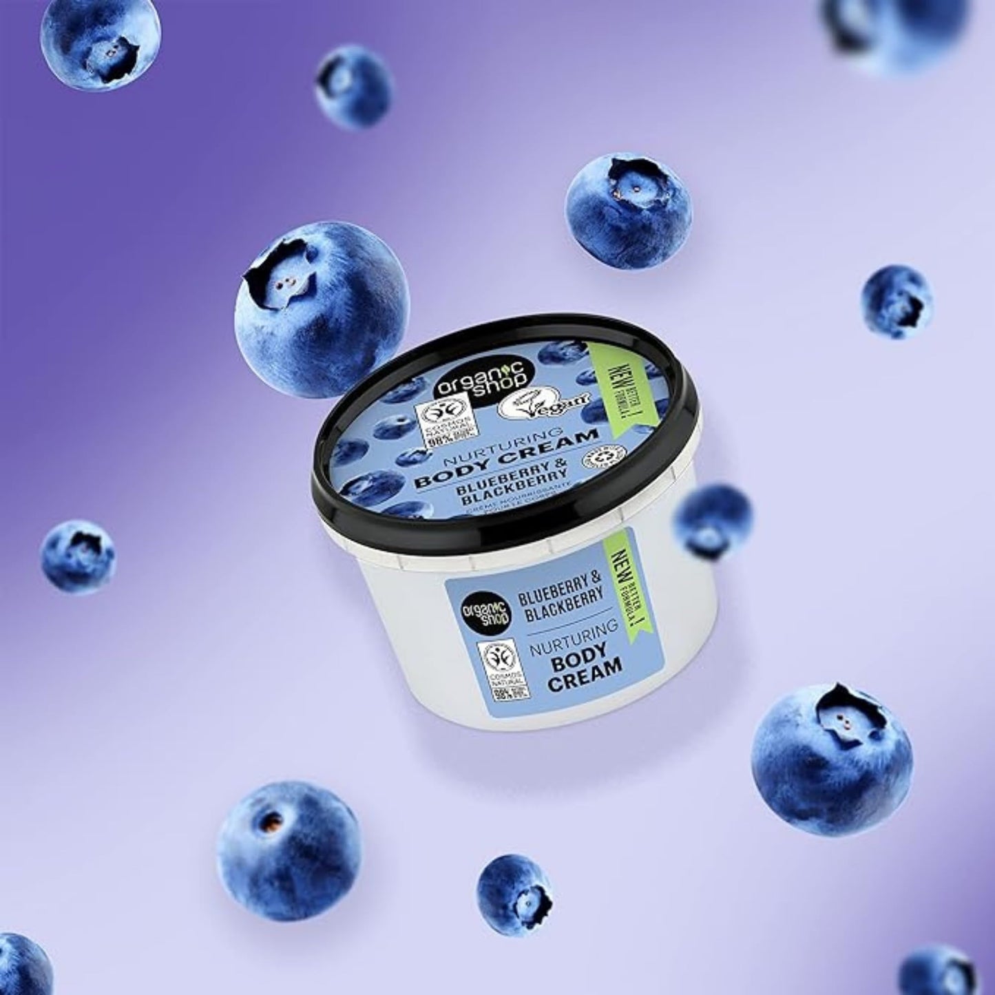 Organic Shop Blueberry & Blackberry Nurturing Body Cream, 100% Vegan & Organic, Daily Nourishing & Moisturizer, Body, Face, Hand & Foot Natural Lotion, Intensive Care & Skin Hydration. 250ml