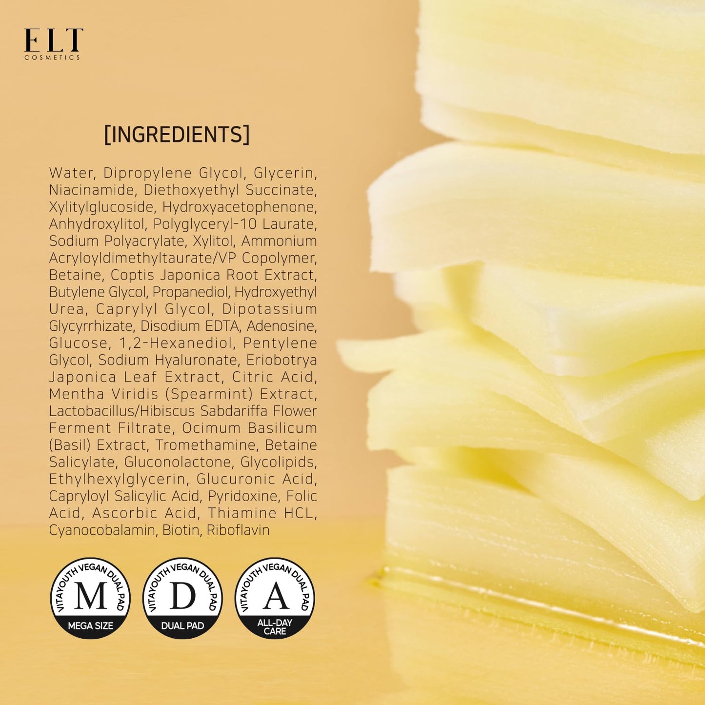 ELT Multi Vitamin Mega Dual Sized Toner Pads - 100% Vegan Certified with Niacinamide for Uneven Skin Tone - Cleansing & Deep Hydrating Dual Sided Toner Pads - Korean Skin Care, 80 Pads, Eltcosmetics