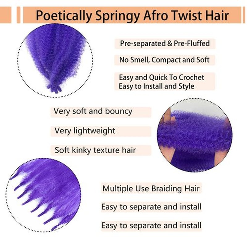 16 Inch Springy Twist Hair Purple Marley Twist Braiding Hair 3 Packs Soft Springy Afro Kinky Braiding Hair,Wrapping Hair for Soft Locs,Springy Afro Twist Hair for Black Women