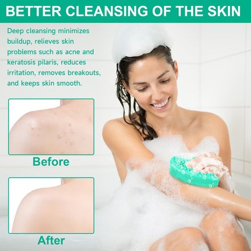 Metene Silicone Exfoliating Body Scrubber with Loop, Body Scrubber for Men and Women, Silicone Loofah for Shower, Soft Silicone Body Scrubber for Shower and Bath Skincare Routine(Green)