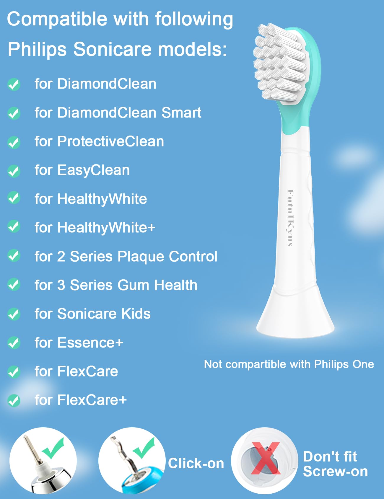 Kids Replacement Heads for Philips Sonicare: 3+ Years Old Child Soft Electric Toothbrush Compact Brush Head, Blue 4 Pack