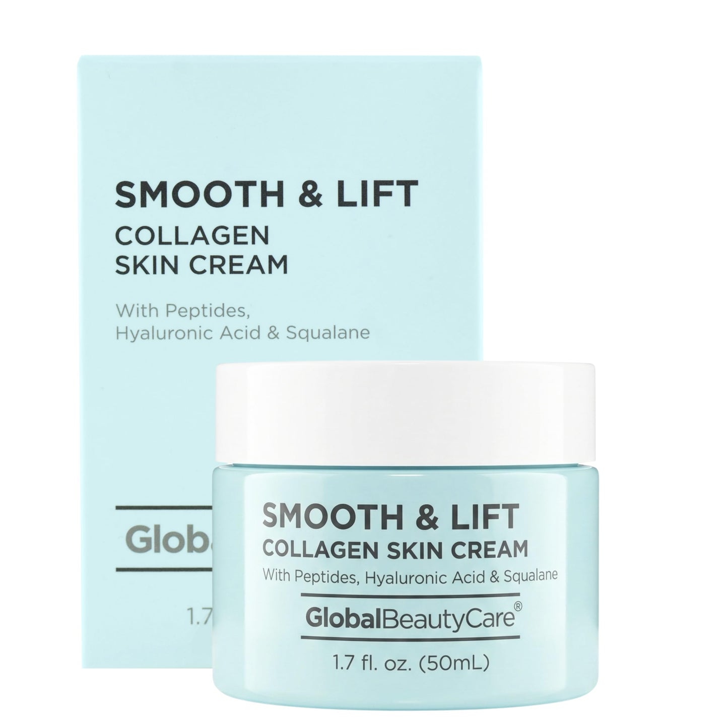 Global Beauty Care Smooth & Lift Collagen Skin Cream wiith Peptides, Hyaluronic Acid & Squalane 1.7 fl oz 50ml