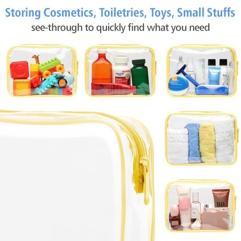 PACKISM Clear Makeup Bags - 2 Pack Quart Size Travel Bag TSA Approved Clear Travel Bags for Toiletries, Clear Cosmetic Bags Carry on Clear Toilety Bag TSA Approved Toiletry Bags, Yellow