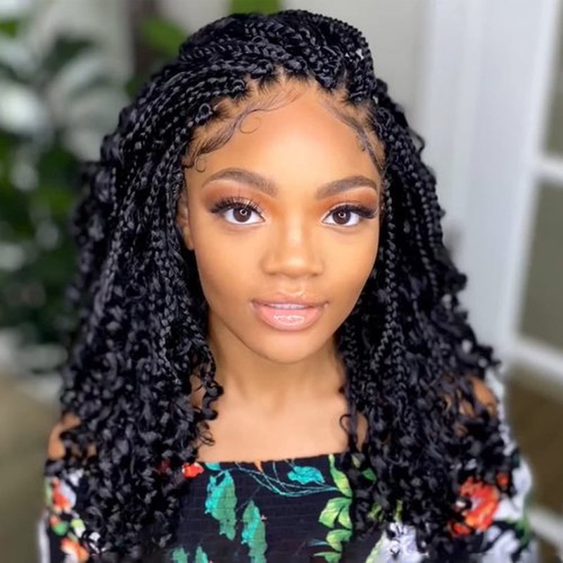 8 Packs Goddess Box Braids Crochet Hair 10 Inch Pre-looped Bohemian Crochet Boho Box Braids With Curly Ends 3X Crochet Braids Hair for Women Synthetic Braiding Hair (10 inch, #1B)